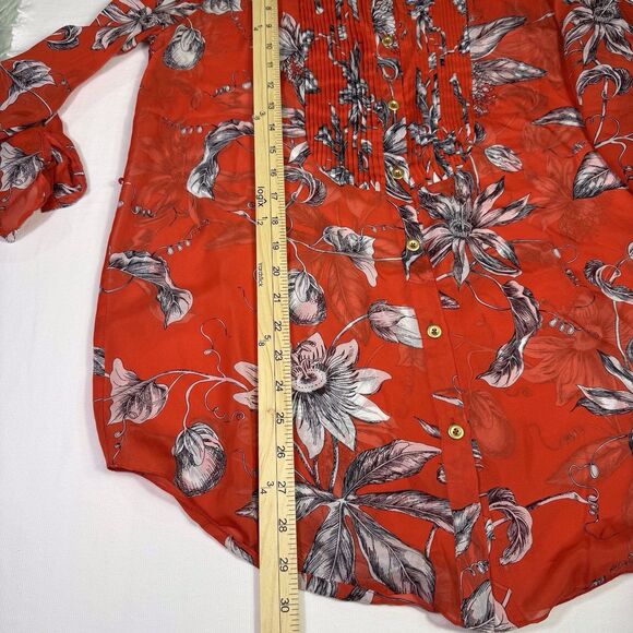 Leifsdottir Women Long Sleeve 100% Silk Blouse Sz 6‎ Floral Red Black White - Picture 7 of 16